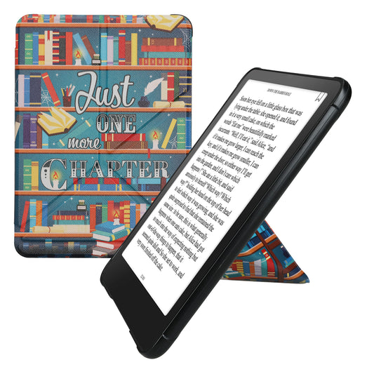 kwmobile Kunstleder eReader Schutzhülle für Amazon Kindle Paperwhite (2024)/Colorsoft Hülle - Falt Cover für E-Reader in Mehrfarbig - Bibliothek Motto Mehrfarbig  [dsg01]