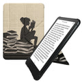 kwmobile Kunstleder eReader Schutzhülle für Amazon Kindle Paperwhite (2024)/Colorsoft Hülle - Falt Cover für E-Reader in Schwarz Beige - Lesende Frau Schwarz  [dsg02]