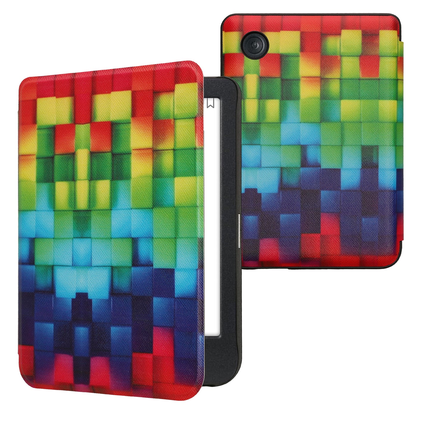kwmobile Schutzhülle für Kobo Clara BW / Clara Colour / Tolino Shine (5) / Shine Color Hülle - eReader Flip Case mit Auto Sleep Funktion - Regenbogen Würfel mit Mehrfarbig Grün Blau Mehrfarbig  [dsg01]