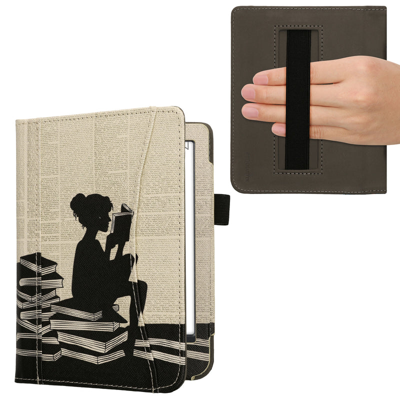 Kobo Clara BW / Clara Colour / Tolino Shine (5) / Shine Color Kunstleder eReader Klapphülle mit Handschlaufe mit Vorderfach Schwarz