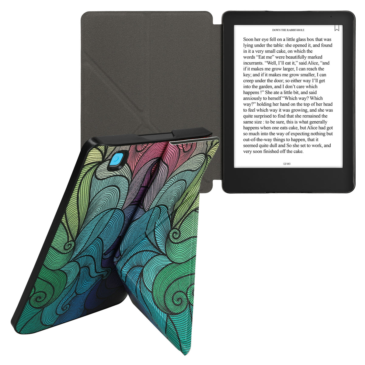 kwmobile Kunstleder eReader Schutzhülle für Kobo Aura Edition 2 Hülle - Falt Cover für E-Reader in Pink Blau Grün - Farbrausch Pink Bunte Ranken