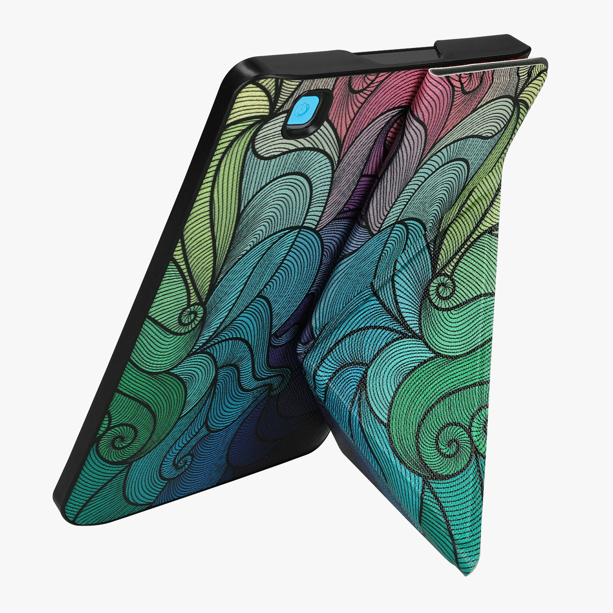 kwmobile Kunstleder eReader Schutzhülle für Kobo Aura Edition 2 Hülle - Falt Cover für E-Reader in Pink Blau Grün - Farbrausch Pink Bunte Ranken