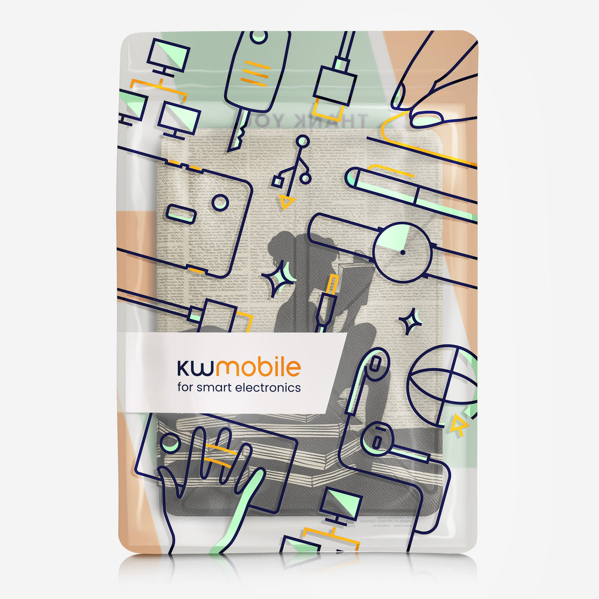 kwmobile Kunstleder eReader Schutzhülle für Kobo Aura Edition 2 Hülle - Falt Cover für E-Reader in Schwarz Beige - Lesende Frau Schwarz Lesendes Mädchen