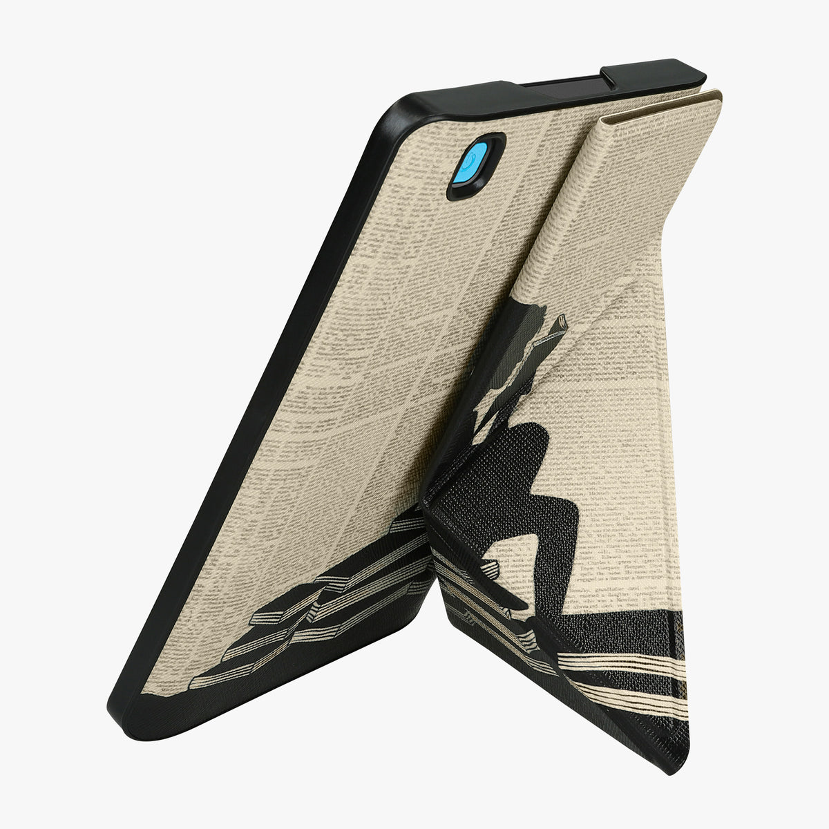 kwmobile Kunstleder eReader Schutzhülle für Kobo Aura Edition 2 Hülle - Falt Cover für E-Reader in Schwarz Beige - Lesende Frau Schwarz Lesendes Mädchen