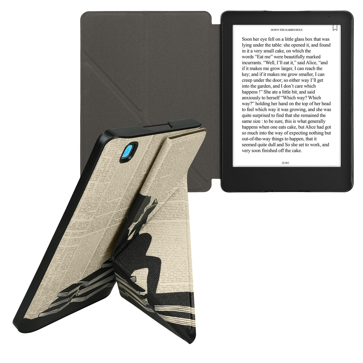 kwmobile Kunstleder eReader Schutzhülle für Kobo Aura Edition 2 Hülle - Falt Cover für E-Reader in Schwarz Beige - Lesende Frau Schwarz Lesendes Mädchen