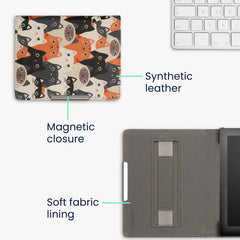 kwmobile Schutzhülle für Kobo Aura Edition 1 Hülle - eReader Flip Case mit Handschlaufe und Auto Sleep Funktion - Katzen mit Orange Schwarz Weiß Orange  [dsg03]