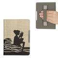 kwmobile Schutzhülle für Kobo Aura Edition 2 Hülle - eReader Flip Case mit Handschlaufe und Auto Sleep Funktion - Lesende Frau mit Schwarz Beige Schwarz  [dsg01]