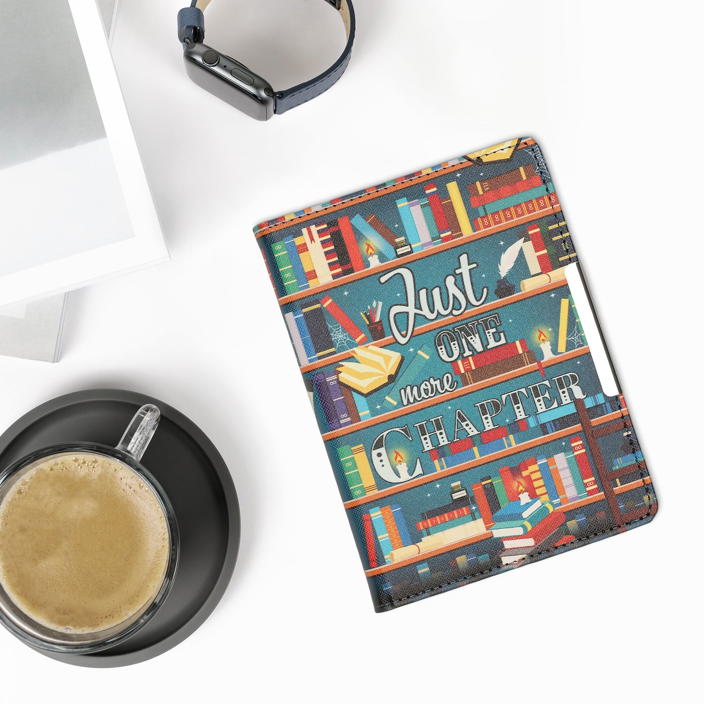 kwmobile Schutzhülle für Kobo Aura Edition 2 Hülle - eReader Flip Case mit Handschlaufe und Auto Sleep Funktion - Bibliothek Motto mit Mehrfarbig Mehrfarbig  [dsg02]