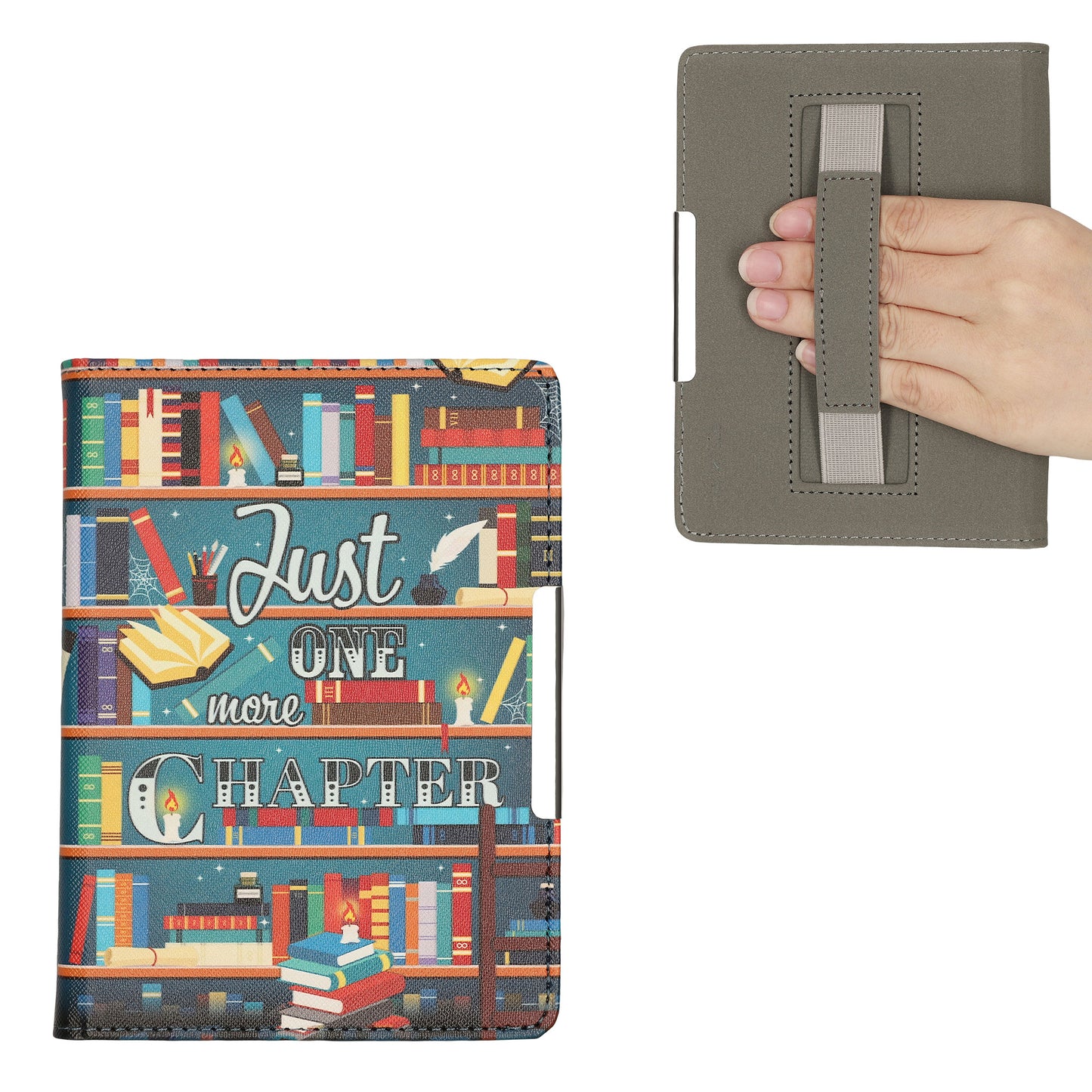 kwmobile Schutzhülle für Kobo Aura Edition 2 Hülle - eReader Flip Case mit Handschlaufe und Auto Sleep Funktion - Bibliothek Motto mit Mehrfarbig Mehrfarbig  [dsg02]