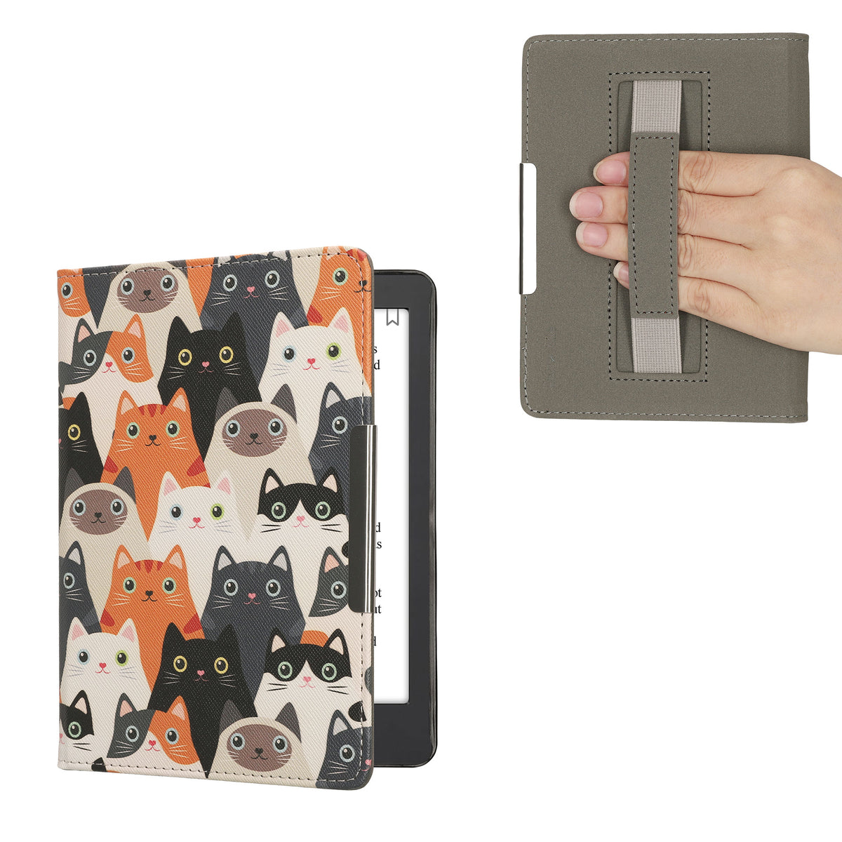 kwmobile Schutzhülle für Kobo Aura Edition 2 Hülle - eReader Flip Case mit Handschlaufe und Auto Sleep Funktion - Katzen mit Orange Schwarz Weiß Orange  [dsg03]