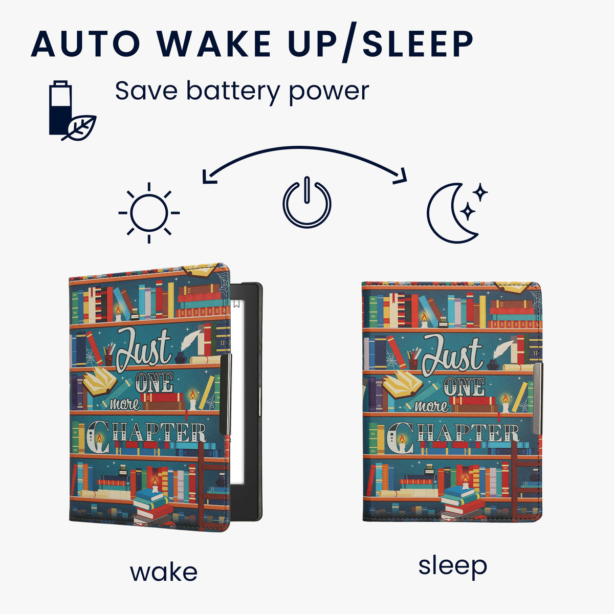 kwmobile Schutzhülle für Kobo Aura H2O Edition 1 Hülle - eReader Flip Case mit Handschlaufe und Auto Sleep Funktion - Bibliothek Motto mit Mehrfarbig Mehrfarbig  [dsg02]