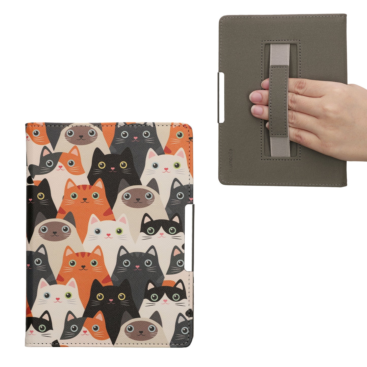 kwmobile Schutzhülle für Kobo Aura H2O Edition 1 Hülle - eReader Flip Case mit Handschlaufe und Auto Sleep Funktion - Katzen mit Orange Schwarz Weiß Orange  [dsg03]
