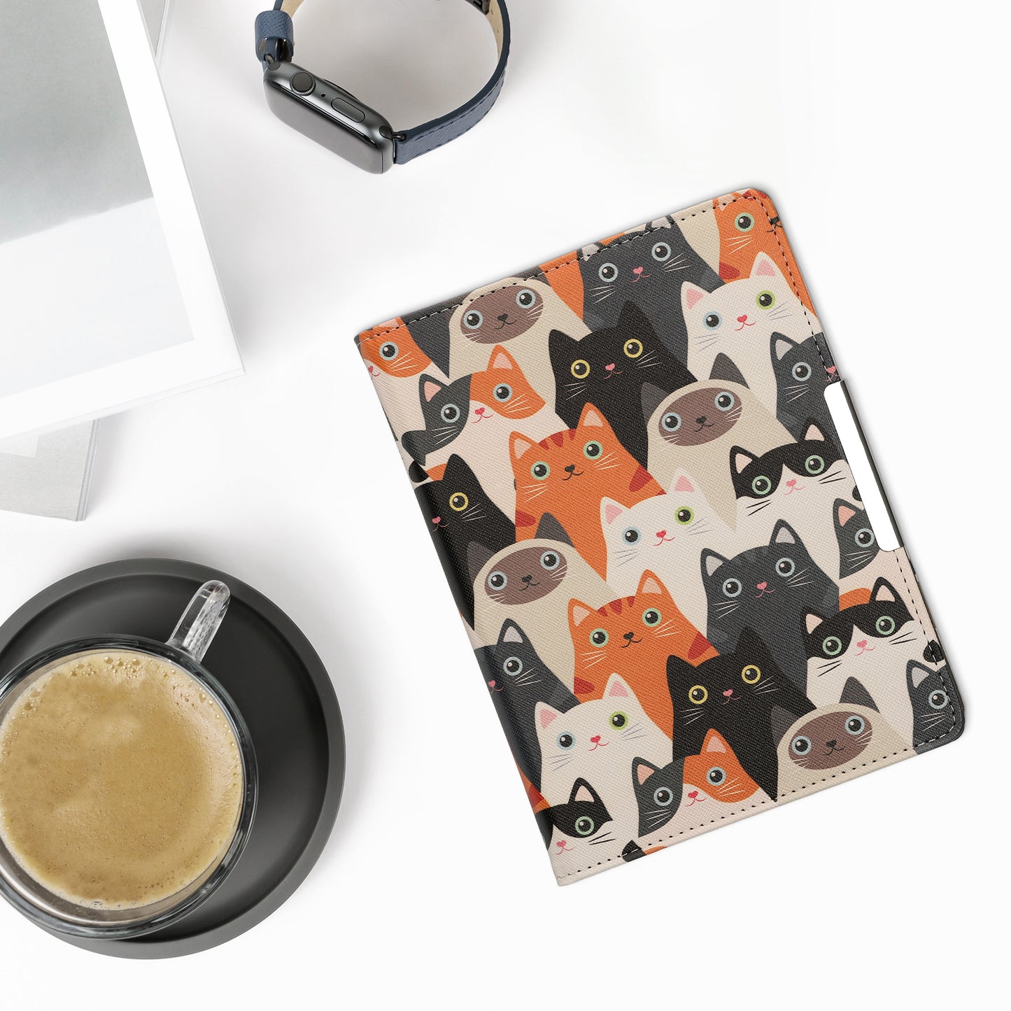 kwmobile Schutzhülle für Kobo Aura H2O Edition 1 Hülle - eReader Flip Case mit Handschlaufe und Auto Sleep Funktion - Katzen mit Orange Schwarz Weiß Orange  [dsg03]