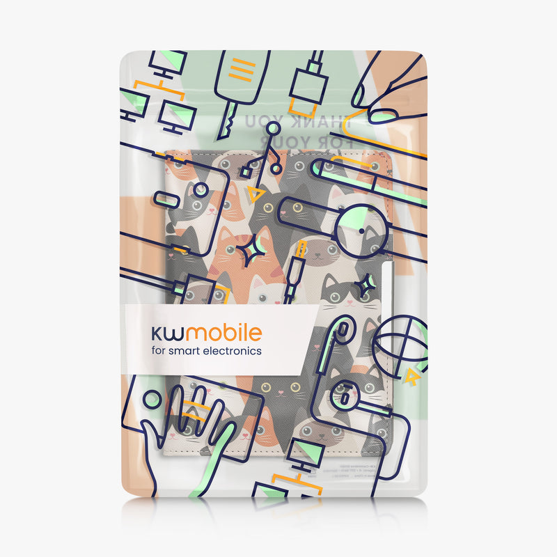 kwmobile Schutzhülle für Kobo Aura H2O Edition 1 Hülle - eReader Flip Case mit Handschlaufe und Auto Sleep Funktion - Katzen mit Orange Schwarz Weiß Orange  [dsg03]