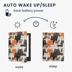 kwmobile Schutzhülle für Kobo Aura H2O Edition 1 Hülle - eReader Flip Case mit Handschlaufe und Auto Sleep Funktion - Katzen mit Orange Schwarz Weiß Orange  [dsg03]