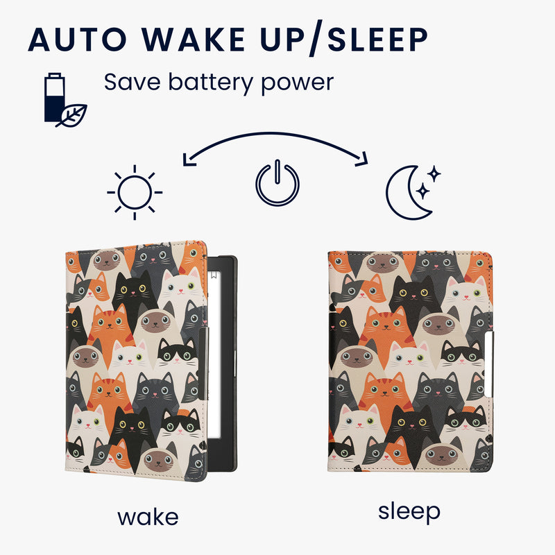 kwmobile Schutzhülle für Kobo Aura H2O Edition 1 Hülle - eReader Flip Case mit Handschlaufe und Auto Sleep Funktion - Katzen mit Orange Schwarz Weiß Orange  [dsg03]