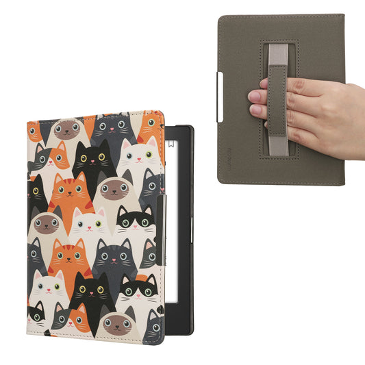 kwmobile Schutzhülle für Kobo Aura H2O Edition 1 Hülle - eReader Flip Case mit Handschlaufe und Auto Sleep Funktion - Katzen mit Orange Schwarz Weiß Orange  [dsg03]
