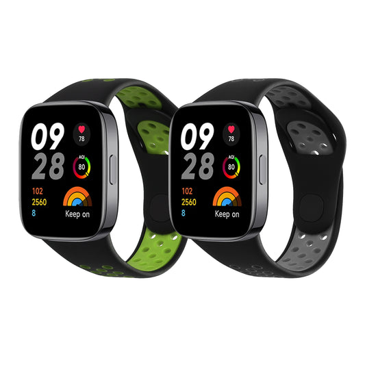 kwmobile 2x Uhrenarmband für Xiaomi Redmi Watch 3 Active Armband - Fitnesstracker Band Set aus TPU Silikon - Ersatzarmband Smartwatch - Schwarz Grau Schwarz Grün Schwarz  [dsg02]