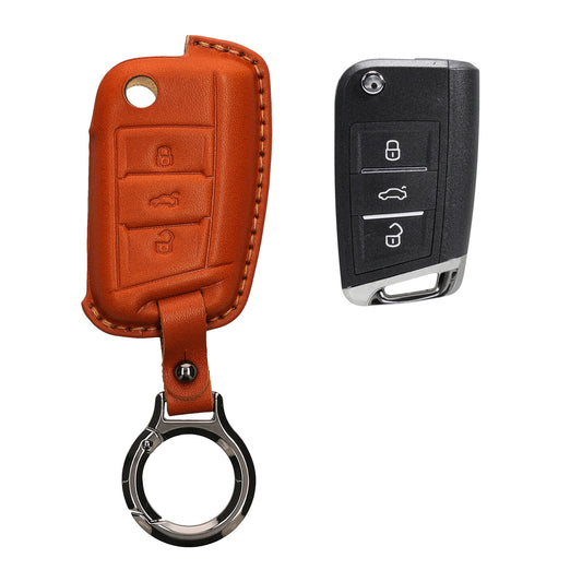 kwmobile Schlüsselhülle für VW Golf 7 MK7 3-Tasten Autoschlüssel Hülle Leder - Autoschlüssel Schlüssel Hülle - Schlüsselcover Schlüsselschutz in Braun Braun  [dsg01]