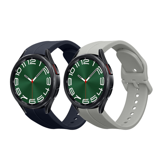 kwmobile 2x Uhrenarmband für Samsung Galaxy Watch 6 / Watch 6 Classic Armband - Fitnesstracker Band Set aus TPU Silikon - Ersatzarmband Smartwatch - Dunkelblau Hellgrau Dunkelblau  [dsg03]