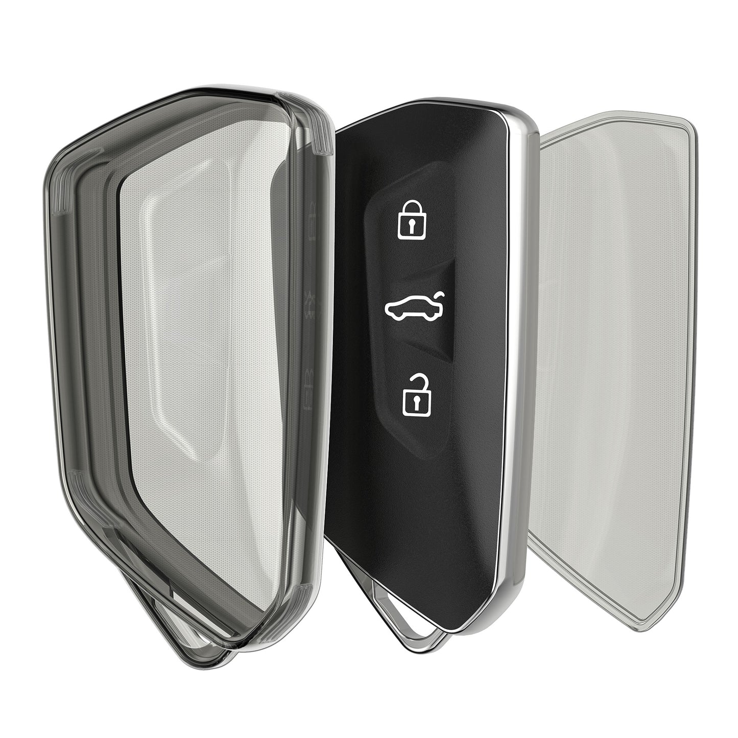 kwmobile Schlüsselhülle für VW Golf 8 3-Tasten Autoschlüssel Hülle - Autoschlüssel Schlüssel Hülle aus TPU Silikon - Schlüsselschutz Gehäuse in Schwarz Transparent Schwarz  [dsg02]
