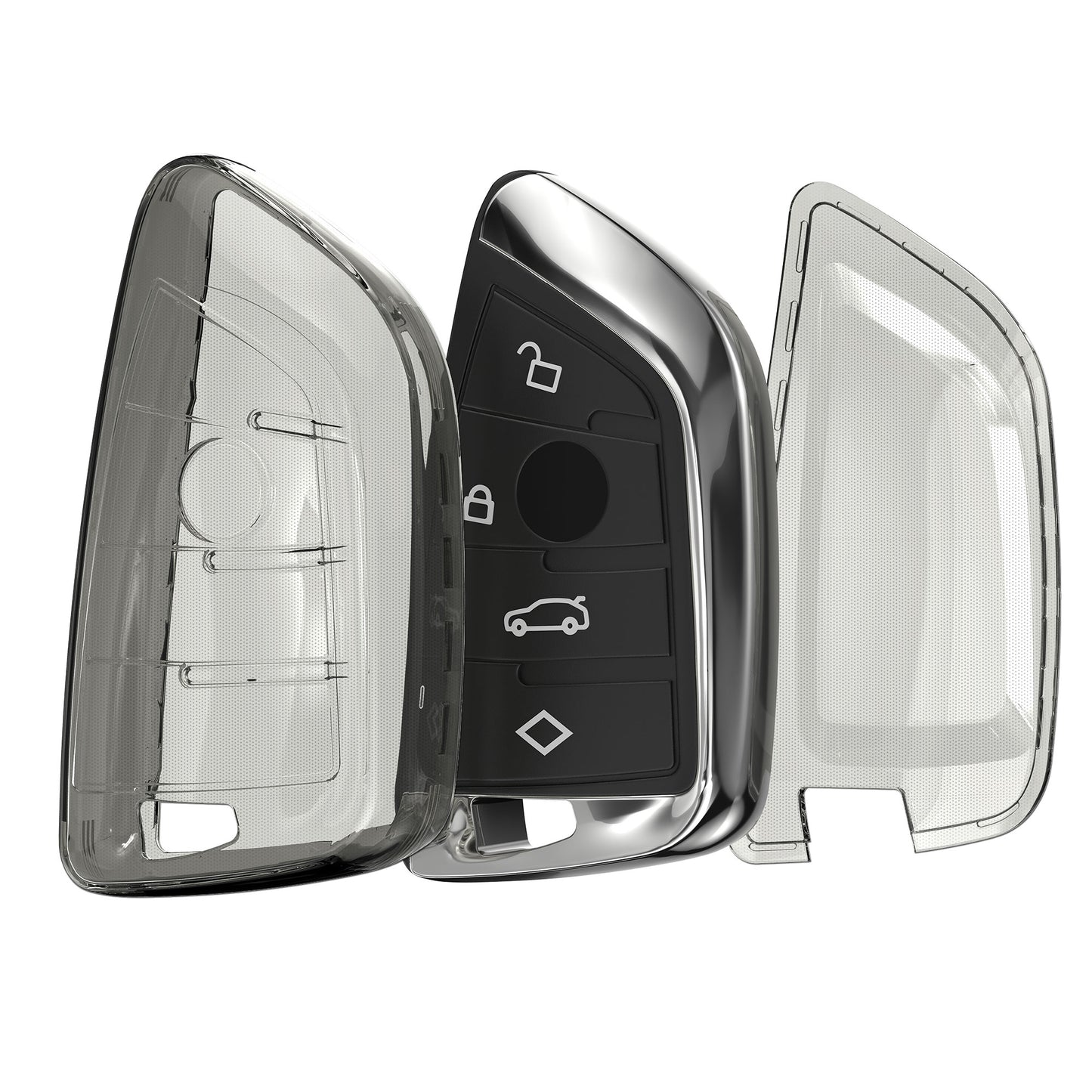 kwmobile Schlüsselhülle für BMW 3-Tasten Smart Key Autoschlüssel Hülle - Autoschlüssel Schlüssel Hülle aus TPU Silikon - Schlüsselschutz Gehäuse in Schwarz Transparent Schwarz  [dsg01]