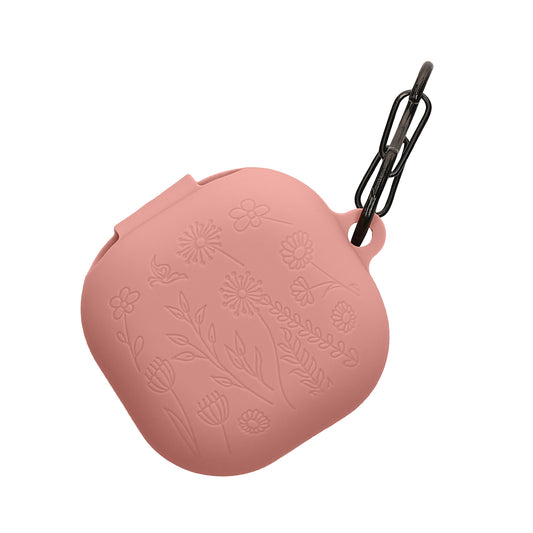 kwmobile Silikon Case für Samsung Galaxy Buds FE Hülle - Kopfhörer Schutzhülle mit Karabiner - Geprägtes Muster Dark Rose Dark Rose  [dsg01]