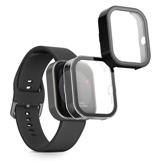 kwmobile 2x Glas Hülle für CMF by Nothing Watch Pro (D395) Schutzhülle - Fullbody Fitnesstracker Case Set aus Glas - Transparent Schwarz Transparent  [dsg01]