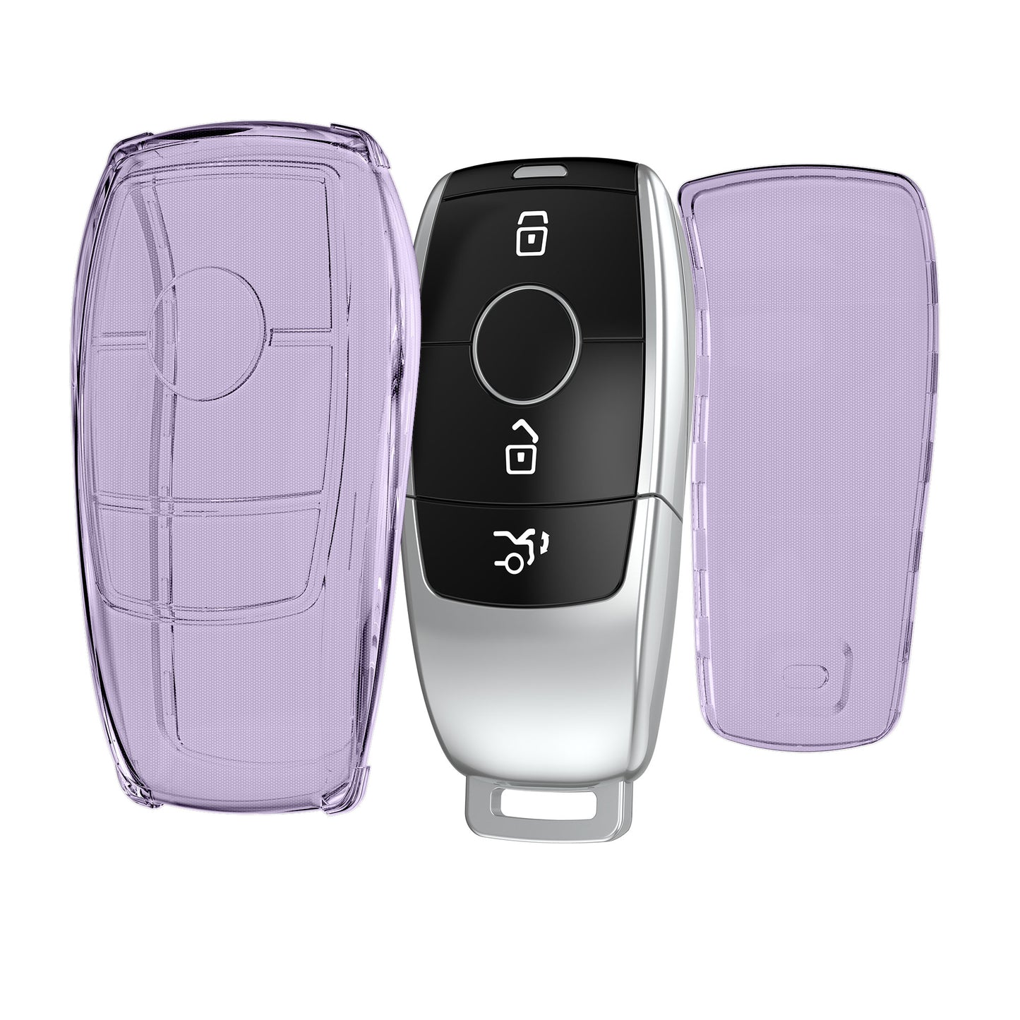 kwmobile Schlüsselhülle für Mercedes Benz Smart Key Autoschlüssel (nur Keyless) Hülle - Autoschlüssel Schlüssel Hülle aus TPU Silikon - Schlüsselschutz Gehäuse in Violett Transparent Violett  [dsg04]