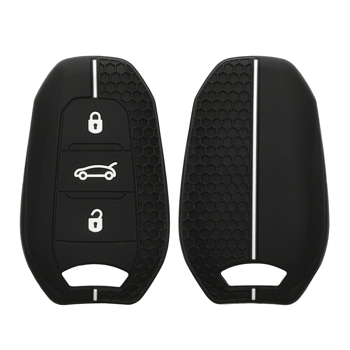 kwmobile Schlüsselhülle für Peugeot Citroen 3-Tasten Smartkey Autoschlüssel (nur Keyless Go) Hülle - Autoschlüssel Schlüssel Hülle aus Silikon - Schlüsseletui in Schwarz Weiß Schwarz  [dsg05]