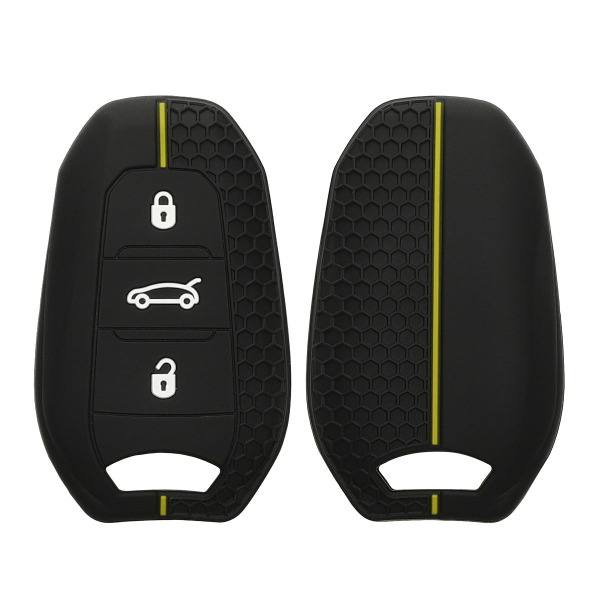 kwmobile Schlüsselhülle für Peugeot Citroen 3-Tasten Smartkey Autoschlüssel (nur Keyless Go) Hülle - Autoschlüssel Schlüssel Hülle aus Silikon - Schlüsseletui in Schwarz Gelb Schwarz  [dsg06]