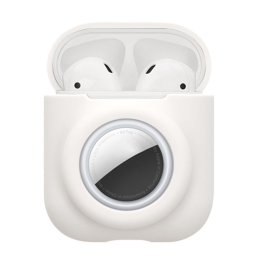 kwmobile 2-in1 Schutzhülle für Apple Airpods 1 & 2 Hülle - Kopfhörer Silicon Case kompatibel mit AirTag - stoßfestes Cover mit Karabiner - Weiß Weiß  