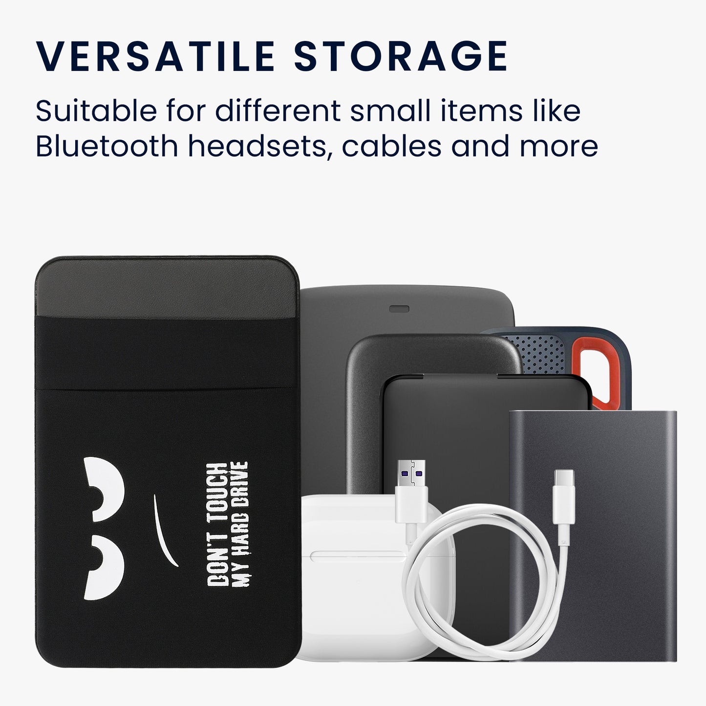 kwmobile Tasche kompatibel mit SanDisk Portable SSD, Samsung T7, Crucial X8, HDD - Halterung für externe SSD Festplatte - 13x8cm - Elastisches Case Hülle selbstklebend - Don't touch my Hard Drive