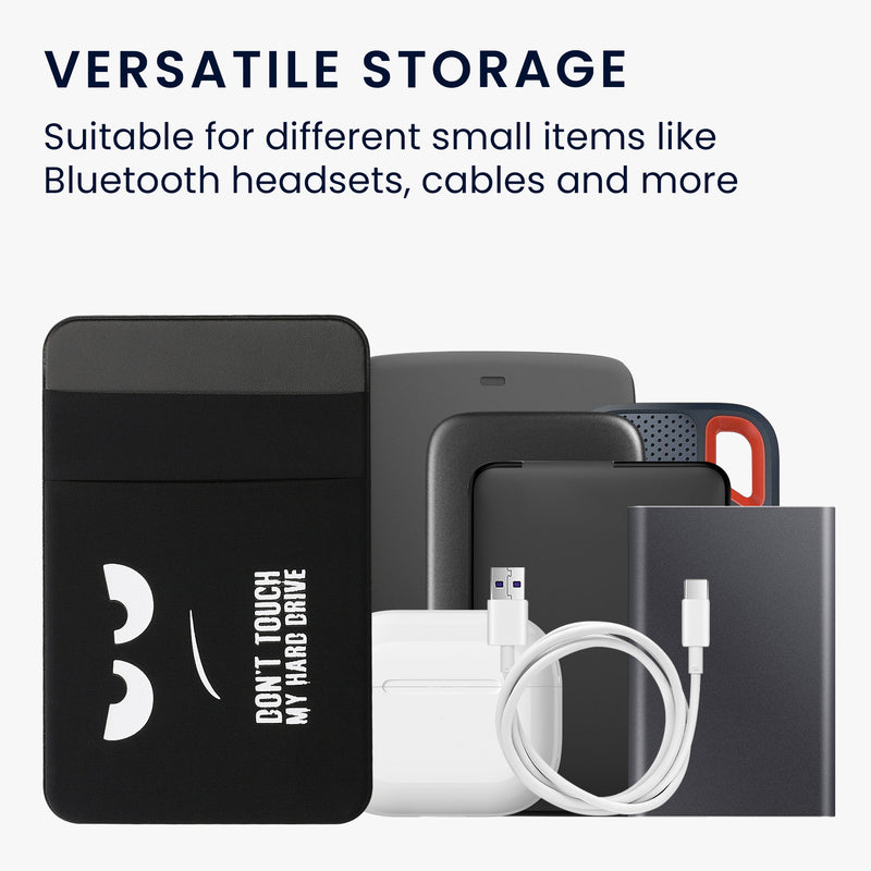 kwmobile Tasche kompatibel mit SanDisk Portable SSD, Samsung T7, Crucial X8, HDD - Halterung für externe SSD Festplatte - 13x8cm - Elastisches Case Hülle selbstklebend - Don't touch my Hard Drive