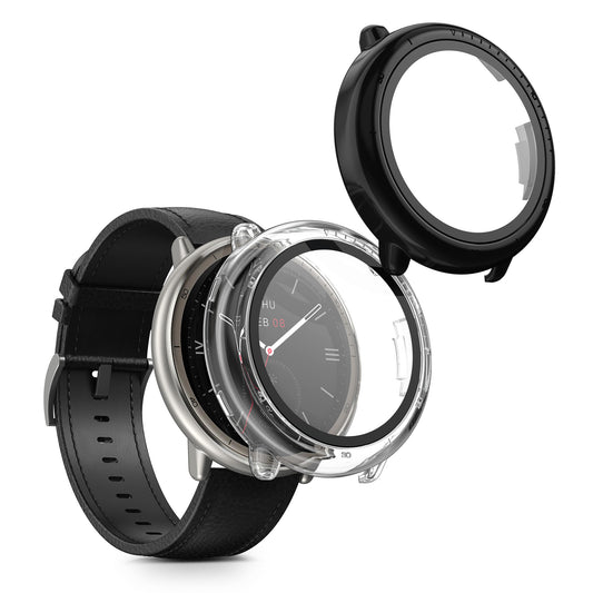kwmobile 2x Glas Hülle für Amazfit Active2 (A2437) Schutzhülle - Fullbody Fitnesstracker Case Set aus Glas - Transparent Schwarz Transparent  [dsg01]