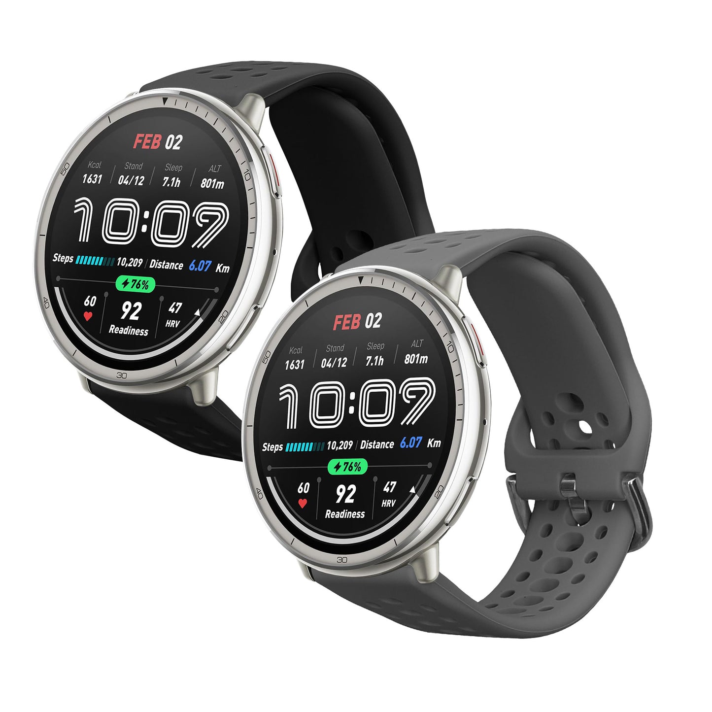 kwmobile 2x Uhrenarmband für 20mm Amazfit Active 2 / 2 Square / Active Edge / Bip 3 / GTS 3 4 Armband - Fitnesstracker Band Set aus TPU Silikon - Ersatzarmband Smartwatch - Schwarz Dunkelgrau Schwarz  [dsg01]