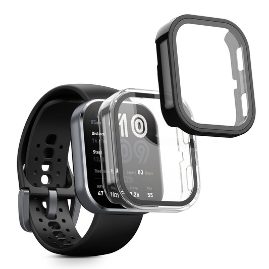 kwmobile 2x Glas Hülle für Amazfit Bip 6 Schutzhülle - Fullbody Fitnesstracker Case Set aus Glas - Transparent Schwarz Transparent  [dsg01]