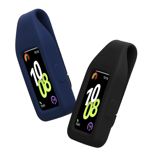 kwmobile 2x Silikon Fitnesstracker Halterung für Huawei Band 10 / 9 / 8 Clip Halter - Fitness Tracker Hülle für Sport - TPU Schutzhülle ohne Tracker - Schwarz Dunkelblau Schwarz  [dsg01]