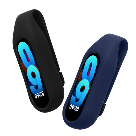 kwmobile 2x Silikon Fitnesstracker Halterung für Xiaomi Mi Band 10 / 9 / 8 Clip Halter - Fitness Tracker Hülle für Sport - TPU Schutzhülle ohne Tracker - Schwarz Dunkelblau Schwarz  [dsg01]