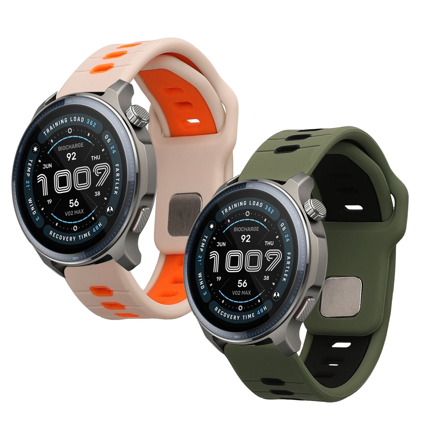 kwmobile 2x Uhrenarmband für 22mm Amazfit Bip 6 / Bip 5 Unity / Bip 5 / GTS 3 / Balance 2 / Helio Strap Armband - Fitnesstracker Band Set aus TPU Silikon - Ersatzarmband Smartwatch - Dunkelgrün Schwarz Weiß Orange Dunkelgrün  [dsg02]