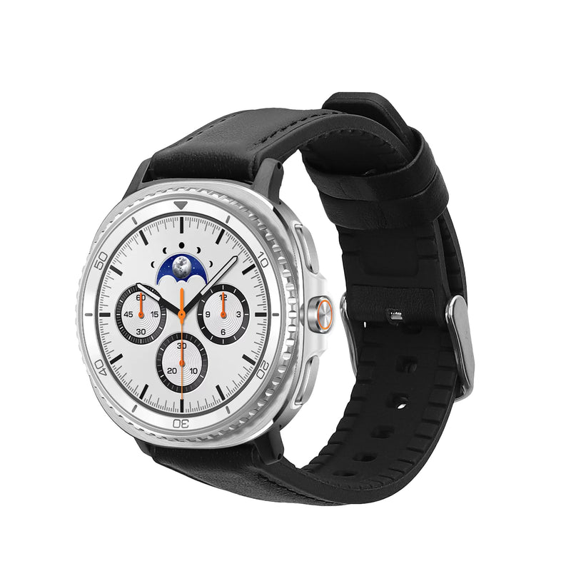kwmobile Leder Uhrenarmband für Samsung Galaxy Watch 8 Galaxy / Galaxy Watch 8 Classic 46mm Armband - Ersatzarmband für Fitnesstracker mit Uhrenverschluss - Wechselarmband Smartwatch - Schwarz Schwarz  [dsg02]