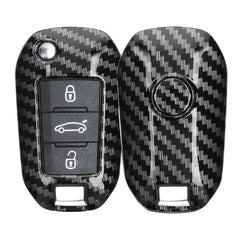 kwmobile Autoschlüssel Hülle kompatibel mit Peugeot Citroen 3-Tasten Klapp Autoschlüssel - Hardcover Schutzhülle Schlüsselhülle Cover Carbon Schwarz Schwarz  [dsg01]
