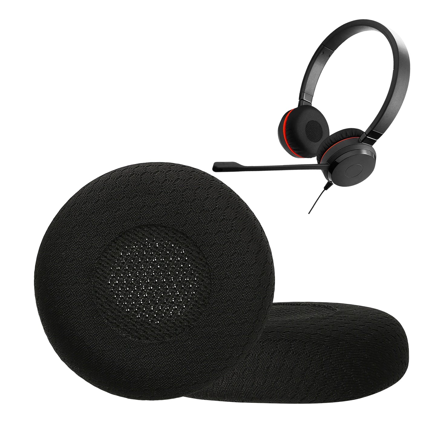 kwmobile 2x Mesh Polyester Ohr Polster für Jabra Evolve 20 / 20se / 30 / 30II / 40 / 65 Ohrpolster - Ersatz Ohrpolster - Kopfhörer Ersatzteile - Kopfhörer Ersatzpolster für Over Ear Headphones Schwarz  