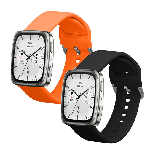 kwmobile 2x Uhrenarmband für Garmin 20mm Amazfit Active 2 Square / Amazfit Active 2 Armband - Fitnesstracker Band Set aus TPU Silikon - Ersatzarmband Smartwatch - Schwarz Orange Schwarz  [dsg01]