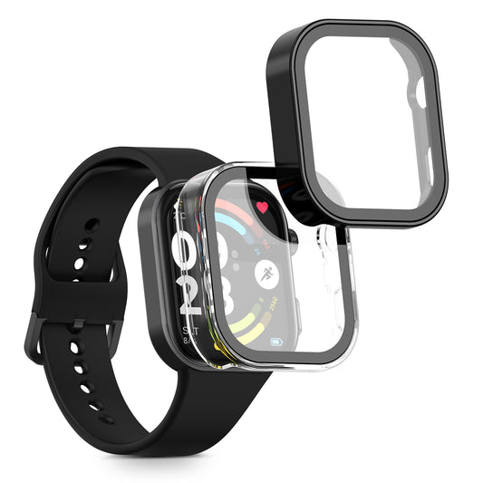 kwmobile 2x Glas Hülle für Xiaomi Redmi Watch 6 Schutzhülle - Fullbody Fitnesstracker Case Set aus Glas - Transparent Schwarz Transparent  [dsg01]
