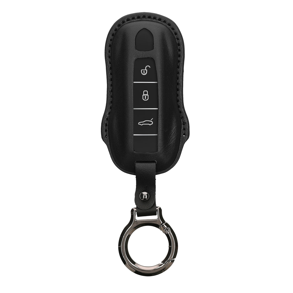Porsche 3-Tasten Autoschlüssel (nur Keyless) Echtleder Schlüsselhülle Slim mit Schlüsselring Schwarz