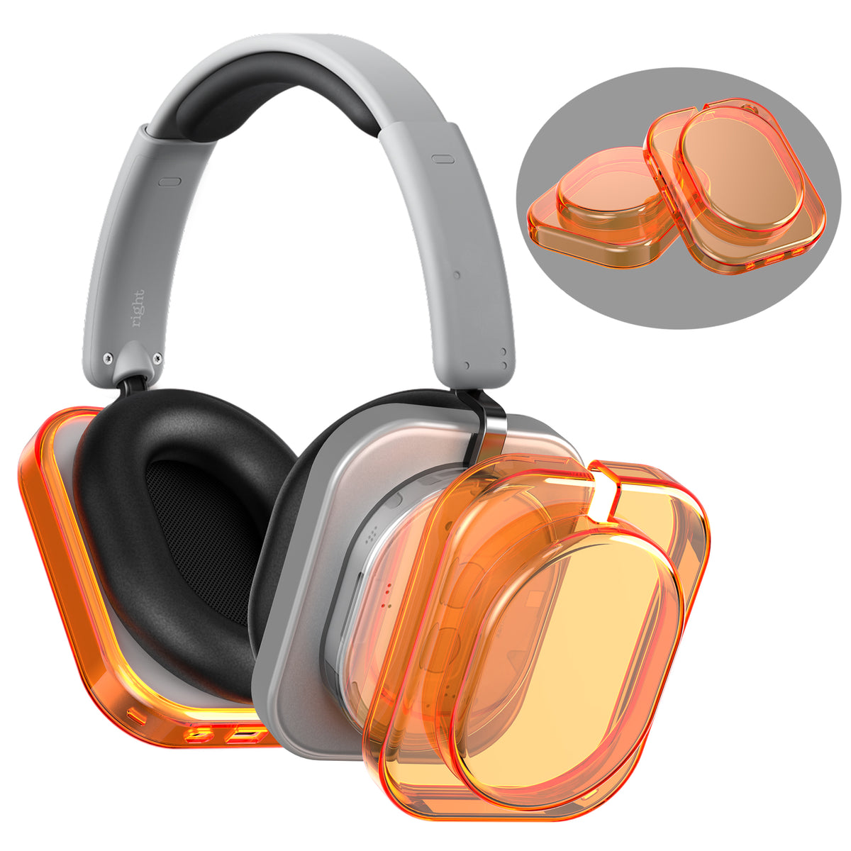 2x Headphone (1) Silikon Kopfhörer Hülle Crystal Orange