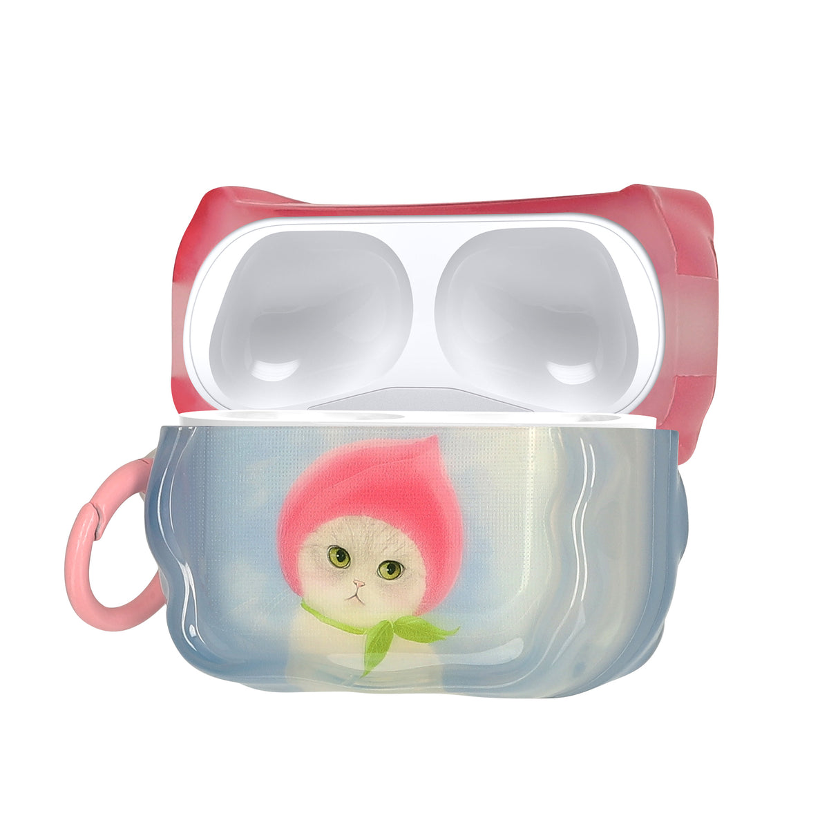 Apple Airpods Pro 3 Silikon Kopfhörer Hülle mit Karabiner Katze mit Pfirsichhut