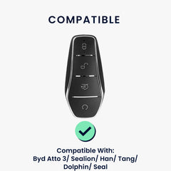 BYD Atto 3 / Sealion / Han / Tang / Dolphin / Seal Echtleder Schlüsselhülle mit Stickerei mit Schlüsselring KWM000041LY001C