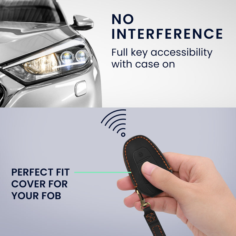Peugeot Citroen 3-Tasten Smartkey Autoschlüssel (nur Keyless Go) Echtleder Schlüsselhülle mit Stickerei mit Schlüsselring KWM000041LZ001C